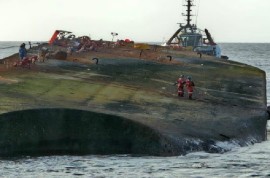 The Gulfstream barge that capsized in February causing an oil spill successfully re-floated (Photo Ministry of Energy and Energy Indstries)