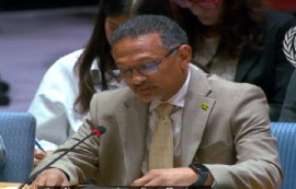 Jamaican diplomat reading out the CARICOM statement at the United Nations Security Council on Monday (CMC Photo)