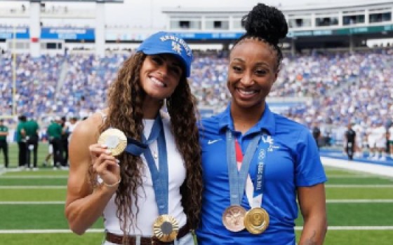 Jasmine Camacho-Quinn (right) and Sydney McLaughlin-Levrone were inducted into the University of Kentucky Hall of Fame.