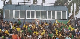 A section of the capacity sized crowd on hand at Ansin Park Sports Complex in Miramar on Thursday, May 23 to show their support and cheer on the Reggae Girlz     