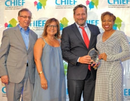 Wyb Meijer (second from right) is the 2019 Caribbean Association Executive of the Year. From left is Frank Comito, CHTA's Director General and CEO; Patricia Affonso-Dass, CHTA's President; and Stacy Cox, President of the Caribbean Society of Hotel Association Executives (CSHAE).   
