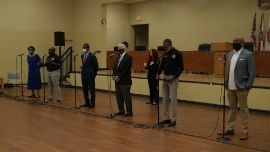 State and local officials speak about new COVID-19 testing site in Opa-locka. 