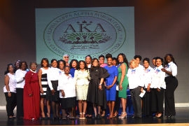 Centre L-R Florida State Representative, Dotie Joseph and Tara J. Pasteur, President of Alpha Kappa Alpha Sorority, Inc. Gamma Zeta Omega Chapter with event panelists and Chapter members.