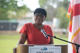 Chairwoman Edmonson speaks at the Lincoln Gardens project kickoff ceremony.  (Photo by Godfrey Mead / Miami-Dade County)