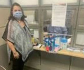 Elder Affairs Advisory Board Member and Senior Advocate for the Mayor’s Initiative on Aging Teri Busse-Arvesu delivering masks 