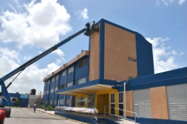 A section of the May Pen Hospital in Clarendon which received a facelift on Labour Day, Monday, May 25. The paint job is courtesy of Matalon Distributors in collaboration with Kaleidoscope Paints Limited, which provided 75 gallons of paint for the painting of the section of the hospital which houses the administration offices and the outpatient departments.