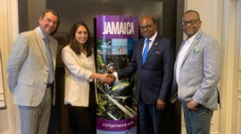  (L-R) Pierre-Eric Remoleux, President, Indigo Unlimited, Madalina Ancutoiu, Media Partnership Manager, Promovacances, the Hon. Edmund Bartlett, Jamaica’s Minister of Tourism,  and Donovan White, Jamaica’s Director of Tourism