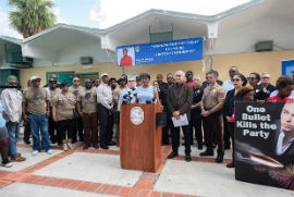 Chairwoman Edmonson speaks at her annual “One Bullet Kills the Party” press conference