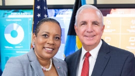 Consul-General of the Bahamas in Miami Linda Mackey and Miami-Dade County Mayor Carlos A. Gimenez