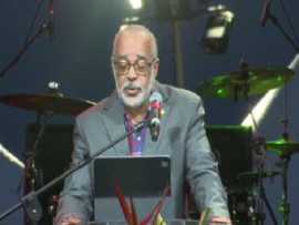 Dr. Didacus Jules addressing the National Heroes Day ceremony in Grenada on Monday night (CMC Photo)
