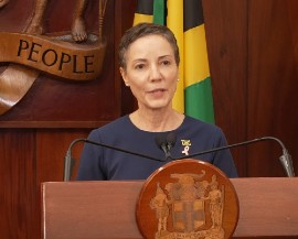 Foreign Affairs and Foreign Trade Minister, Kamina Johnson-Smith speaking at news conference on Wednesday (CMC Photo)