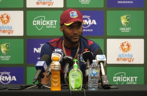West Indies captain Kraigg Brathwaite speaking at Tuesday’s media conference.
