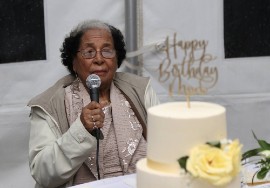 Mrs. Sybil Leslie the grateful, newly minted centenarian acknowledged the very warm wishes at a special birthday cocktail hour held in Charlotte. February 9, 2023