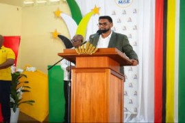 President, Dr Irfaan Ali, addressing the commissioning of the new Yarrowkabra Secondary School (DPI Photo)