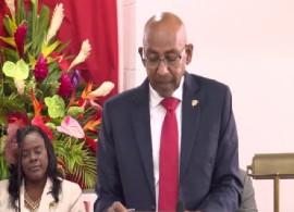 Finance Minister Dr. Irving McIntyre presenting 2024-25 national budget (CMC Photo)