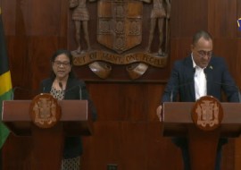 Health and Wellness Minister Dr. Christopher Tufton and the Chief Medical officer (CMO) Dr Jacquiline Bisasor-McKenzie during the news conference on Wednesday.