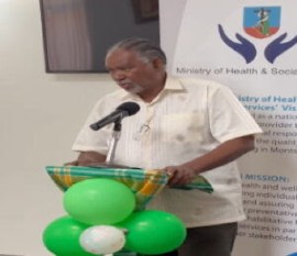 Premier Reuben Meade addressing the contract ceremony for the new hospital project in Montserrat