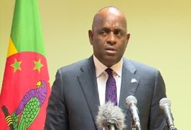 Prime Minister Roosevelt Skerrit speaking at news conference on Monday (CMC Photo)