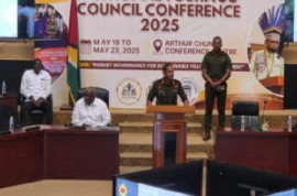 Chief of Defence Staff of the Guyana Defence Force, Brigadier Omar Khan addressing the Toshaos conference on Tuesday.