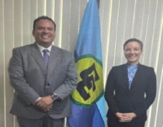 Minister of State for Foreign Trade, Osmond Martinez, with Jamaica’s Foreign Affairs and Foreign Trade Minister, Kamina Johnson-Smith