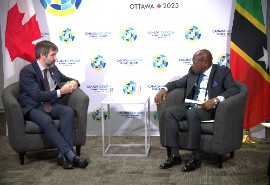 (L-R) The Honourable Steven Guilbeault, Minister of Environment and Climate Change for Canada and the Right Honourable Dr. Denzil Douglas, Minister of Foreign Affairs for Saint Kitts and Nevis.