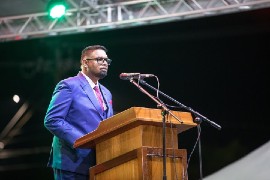 President Irfaan Ali at the 56th Independence Anniversary celebration in Anna Regina, Region Two.