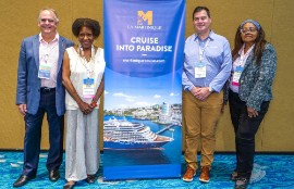 (L-R) Roger Blum, Muriel Wiltord, Glenn Heilbron and Monique Macaire-Sprott at Cruise 360 in Fort Lauderdale