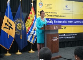 Commonwealth Secretary General, Patricia Scotland, delivering the lecture at the cave Hill campus of the University of the West Indies (Commonwealth Photo)