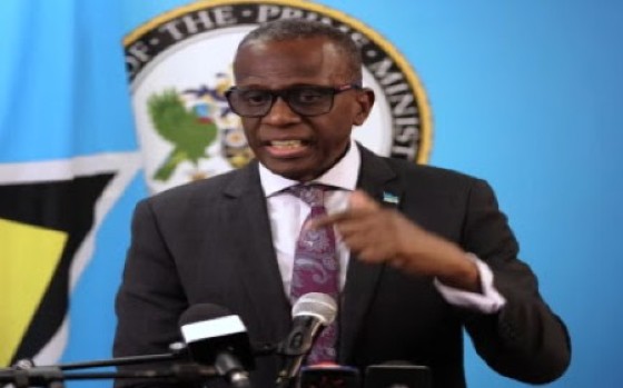 Prime Minister Phillip J Pierre speaking at news conference (CMC Photo)