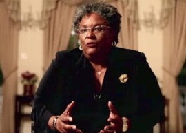 Prime Minister Mia Mottley in her video accepting the Zayed Award for Human Fraternity (CMC Photo)