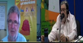 Scientist Roderick Stewart and Prime Minister Dr. Ralph Gonsalves on the radio programme (CMC Photo)