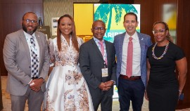 Caribbean Week in New York 2024 at the InterContinental New York Times Square. Pictured (L-R): Peter Mayers, Director USA, Barbados Tourism Marketing Inc. (BTMI); Dona Regis-Prosper, Secretary-General & CEO, Caribbean Tourism Organization; Ian Gooding-Edghill, Chairman of CTO and Minister of Tourism and International Transport, Barbados; José Freig, Vice President, International Operations, American Airlines; and Andrea Franklin, Chairman of the CTO Board of Directors and CEO, Barbados Tourism Marketing Inc. (BTMI).