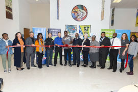 Representatives from Florida Power & Light Company (FPL), GENYOUth, the Miami Super Bowl Host Committee, the Dairy Council of Florida, the Broward County School District and Boyd Anderson High School celebrate the unveiling of the school’s new Grab and Go Breakfast Cart on Jan. 22, 2020. Aligned with Super Bowl LIV and the 100th anniversary of the National Football League, the donating organizations provided carts to 14 schools in Broward County to help tackle food insecurity and ensure students start each day with a nutritious breakfast. Photo credit: Terry Townsend for FPL