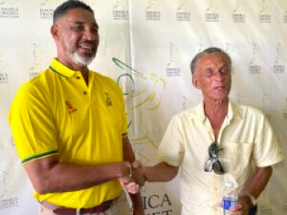 New Jamaica Scorpions coach Robert Haynes (left) and Jamaica Cricket Association President, Dr Donovan Bennett. Photo: Lennox Aldred
