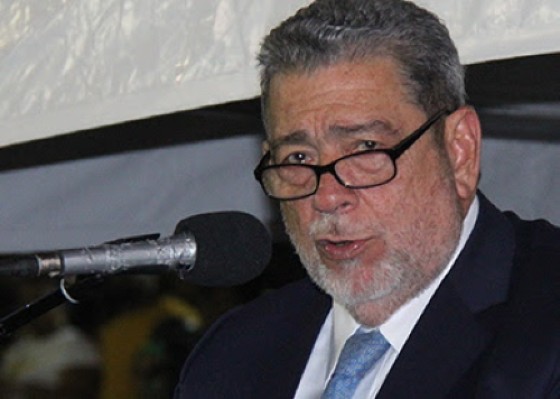 Prime Minister Dr. Ralph Gonsalves addressing Independence Day Parade on Sunday night (CMC Photo)