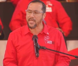 PNM chairman and incoming prime minister, Stuart Young, addressing the special convention in Woodford Square on Sunday (CMC Photo)