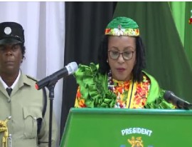 President Sylvanie Burton addressing the ceremony soon after being sworn into office (CMC Photo)