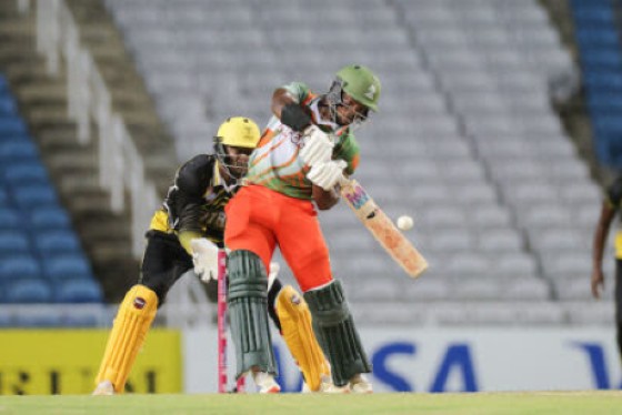 Johann Jeremiah of the Windward Islands Infernos on the go during his knock of 97 against the Jamaica Titans. (Photo courtesy CWI Media)