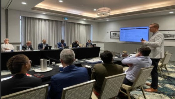 Tobias Schulze Frenking, of Uber Green Foods, a Caribbean Chocolate Company (regional), making his pitch to investors in Deal Room 3, among other Logistics & Agri Infrastructure Projects.